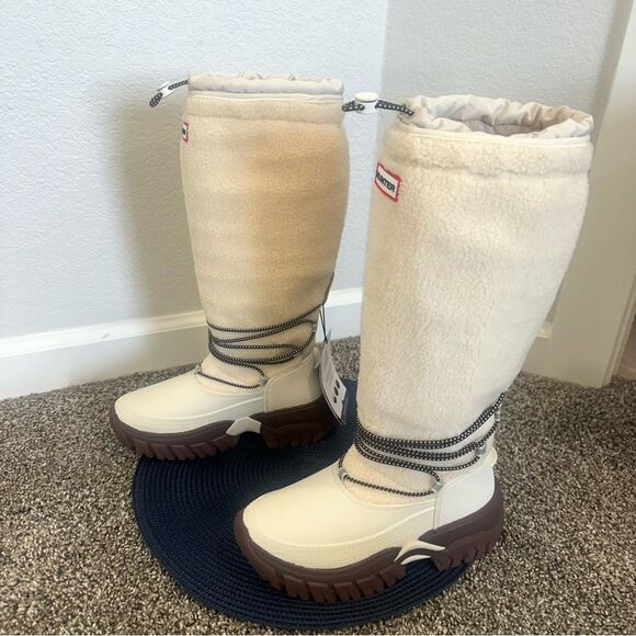 NEW Hunter Sherpa Tall Snow Boots Insulated Waterproof Sz 6 US / 37 EU Ivory - Picture 5 of 10